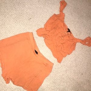 two piece orange shirt and crop top set !
